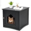 Tangkula Litter Box Enclosure, Cat Litter Box Furniture Hidden, Nightstand Pet House with Magnetic Door, Indoor Cat Washroom for Kitty (Black)