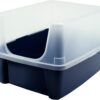 IRIS USA Open Top Cat Litter Tray with Scatter Shield, Sturdy Easy to Clean Open Air Kitty Litter Pan with Tall Spray and Scatter Shield, Navy